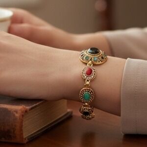 Goldtone Boho Statement Vintage Style Turkish Fashion Bangle Bracelet 8"‎